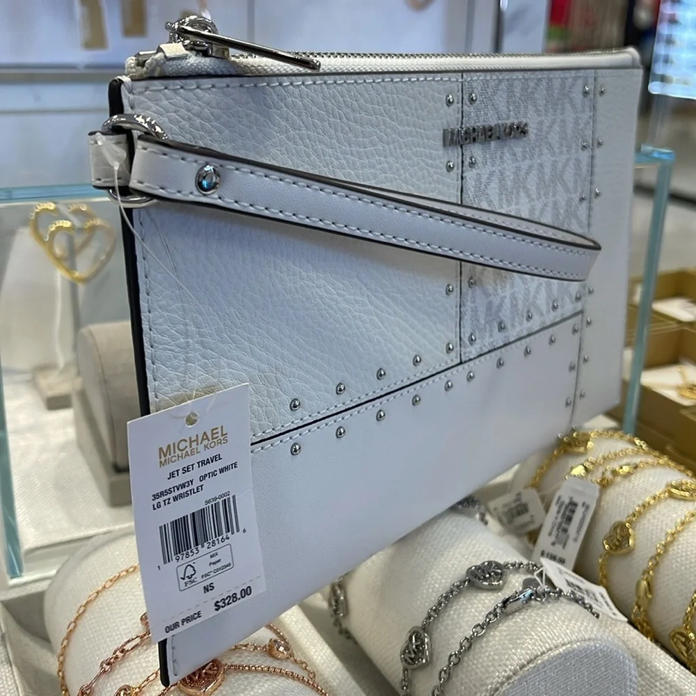 Michael Kors Jet Set Travel Large Studded Patchwork and Signature Logo Wristlet